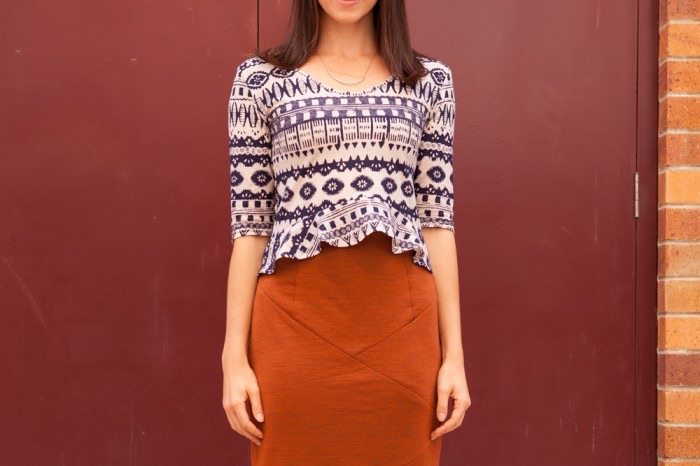 Ada Spragg: Rust Pencil Skirt + Tribal Crop