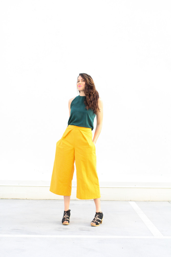 Yellow culottes outfit sales